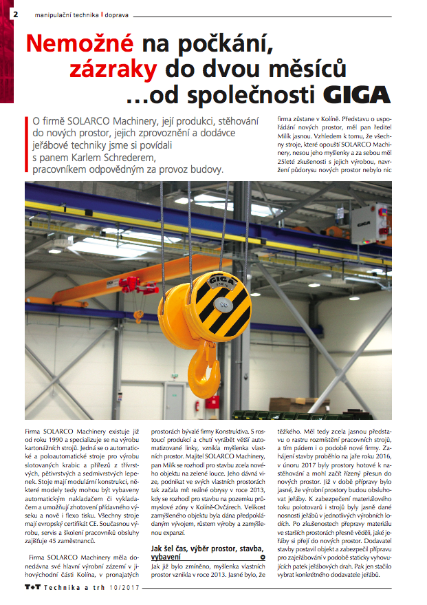 GIGA Cranes for SOLARCO Machinery